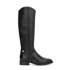Aquatalia Black Leather Nerina Knee High Tall Riding Boot in Black, Size 6.5